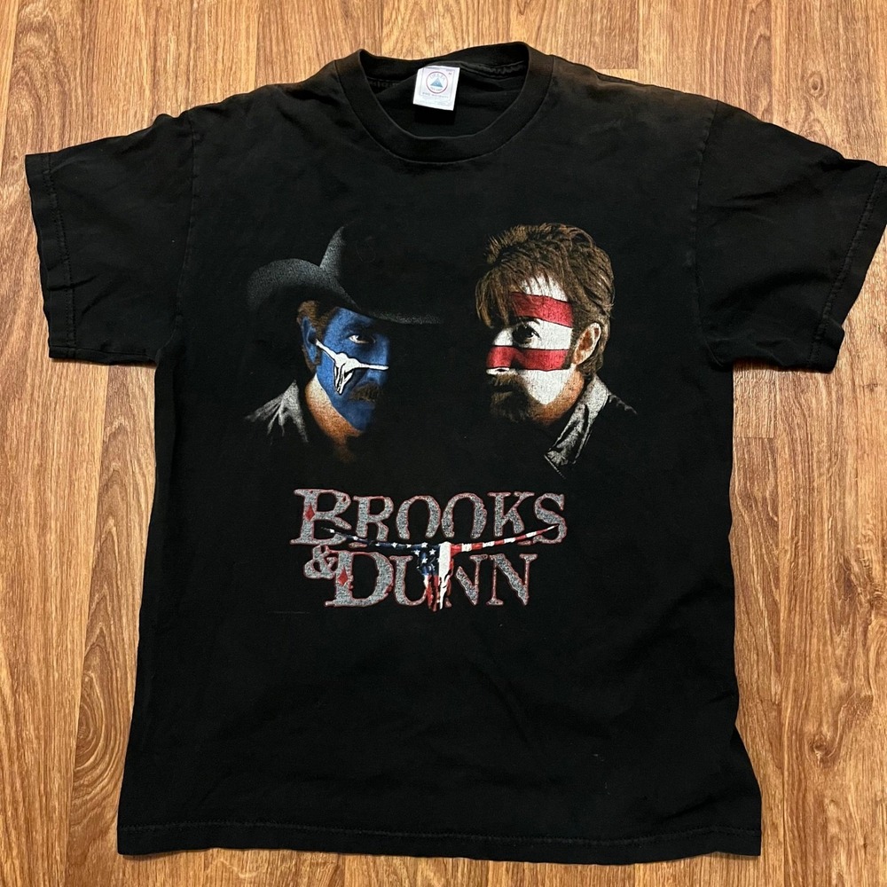 Vintage Brooks & Dunn Shirt Adult Medium Black Neon Circus American‎ Flag Skull